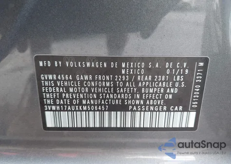 2019 Volkswagen Golf Alltrack Tsi S/Tsi Se/Tsi Sel from USA, damaged, VIN 3VWH17AUXKM506457
